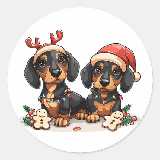 クリスマスダシュント犬 ラウンドシール (正面)