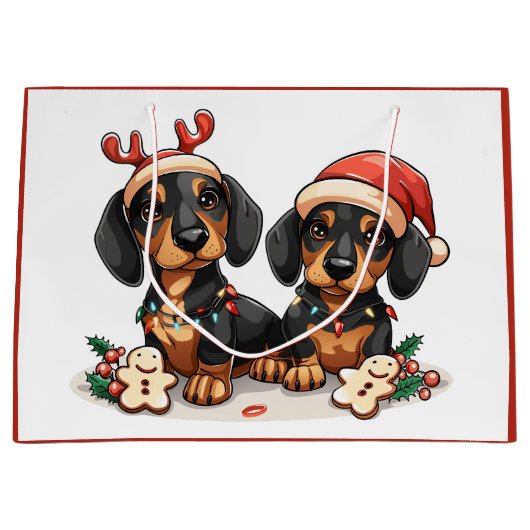 クリスマスダシュント犬 ラージペーパーバッグ (正面)