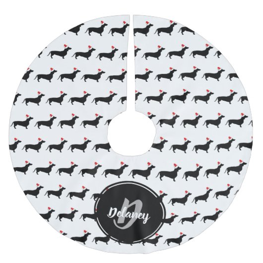 クリスマスダシュント&サンタハツファミリー名 ブラッシュドポリエステルツリースカート (正面)