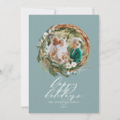 クリスマスダスティブルーの植物1枚の写真エレガント シーズンカード (正面)