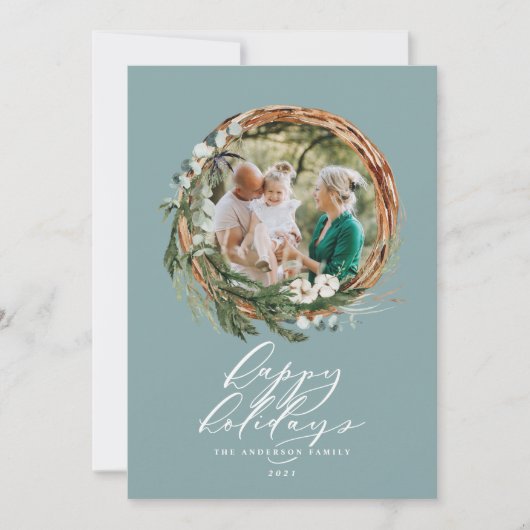 クリスマスダスティブルーの植物1枚の写真エレガント シーズンカード (正面)