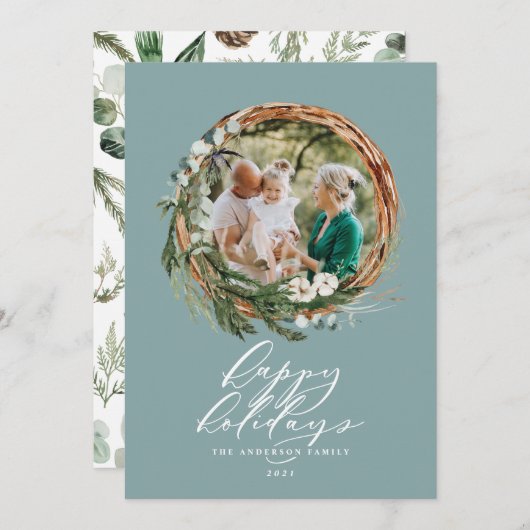 クリスマスダスティブルーの植物1枚の写真エレガント シーズンカード (正面/裏面)