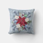クリスマスダスティブルーポインセチア花束 クッション (正面)