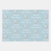 クリスマスダスティブルーヴィンテージ名前をカスタムする ラッピングペーパーシート (正面3)