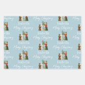 クリスマスダスティブルーヴィンテージ名前をカスタムする ラッピングペーパーシート (正面2)