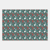 クリスマスダチョウとポインセチア ラッピングペーパーシート (正面2)