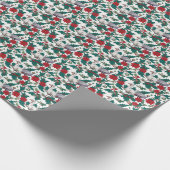 クリスマスダチョウとポインセチア ラッピングペーパー (角)