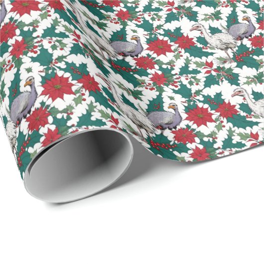 クリスマスダチョウとポインセチア ラッピングペーパー (ロールコーナー)