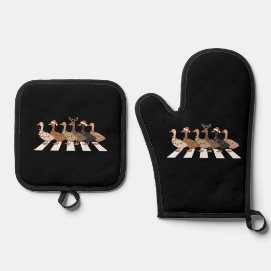 クリスマスダックおもしろい動物クリスマスファームラバーギフト 鍋つかみ&鍋敷きセット (正面)