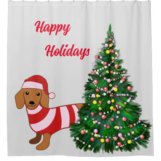 クリスマスダックスシャントシャワーカーテン シャワーカーテン (正面)