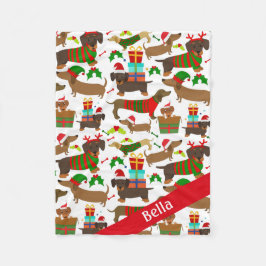 クリスマスダックスシュントかわいい犬ペット フリースブランケット