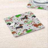 クリスマスダックスシュントすべてのコート スクエアペーパーコースター (アングル)