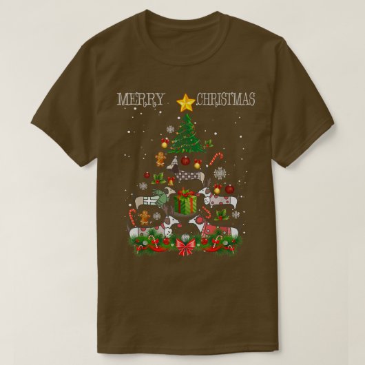 クリスマスダッシュントの木マッチングパジャマクリスマス犬 Tシャツ (デザイン正面)