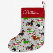 クリスマスダッシュンドオールコーツ名前をカスタムする スモールクリスマスストッキング (裏面)