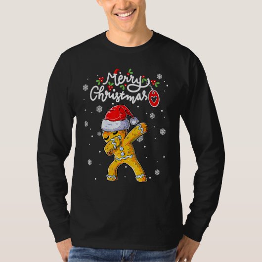 クリスマスダビングジンジャーブレッドサンタハットクリスマスクッイ Tシャツ (正面)
