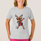 クリスマスダビングディアサッカーボール&チャイルドの名前 Tシャツ (正面)