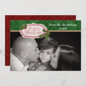 クリスマスダマスクキャンディーケーンストライプのホリーカード シーズンカード (正面/裏面)