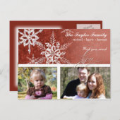 クリスマスダマスクスノーフレーク赤と白- シーズンポストカード (正面/裏面)