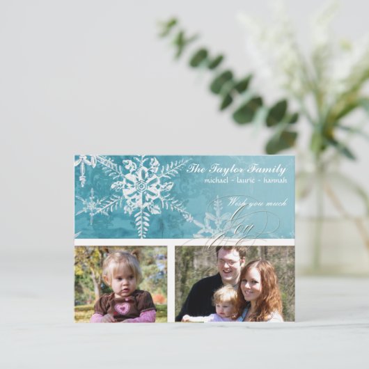 クリスマスダマスクスノーフレーク – ウィンターアクアnホワイト シーズンポストカード (スタンド正面)