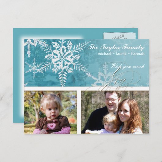 クリスマスダマスクスノーフレーク – ウィンターアクアnホワイト シーズンポストカード (正面/裏面)