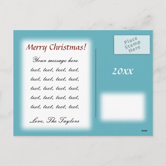 クリスマスダマスクスノーフレーク – ウィンターアクアnホワイト シーズンポストカード (裏面)
