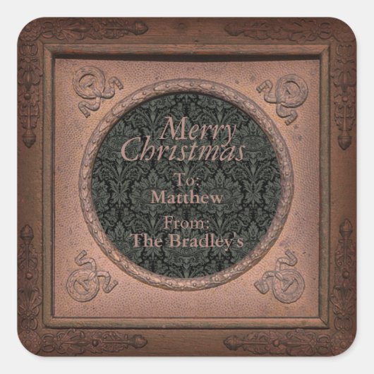 クリスマスダマスクヴィンテージフレーム正方形ステッカー スクエアシール (正面)