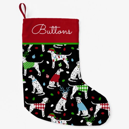 クリスマスダルマチア名前をカスタムする スモールクリスマスストッキング (正面)