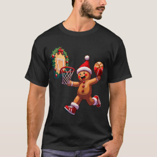 クリスマスダンキングジンジャーブレッドマンバスケットボールダンク Tシャツ