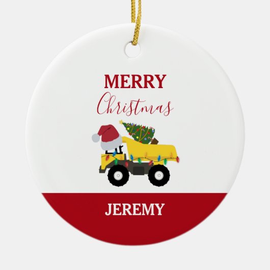 クリスマスダンプトラック建築トラックカスタム セラミックオーナメント (正面)