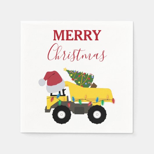クリスマスダンプトラック建築トラック スタンダードカクテルナプキン (正面)