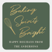 クリスマスダークグリーンと金ゴールドホリデーベーキングギフト スクエアシール (正面)