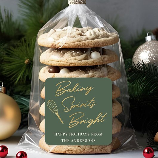 クリスマスダークグリーンと金ゴールドホリデーベーキングギフト スクエアシール