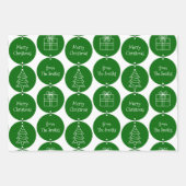 クリスマスダークグリーンサークルカスタムの姓 ラッピングペーパーシート (正面2)