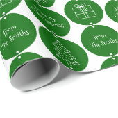 クリスマスダークグリーンサークルカスタムの姓 ラッピングペーパー (ロールコーナー)