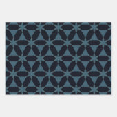 クリスマスダークブルーと金ゴールド幾何学花 ラッピングペーパーシート (正面2)