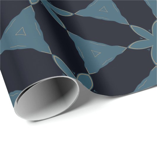クリスマスダークブルーと金ゴールド幾何学花 ラッピングペーパー (ロールコーナー)