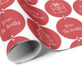 クリスマスダークレッドサークルカスタムの姓 ラッピングペーパー (ロールコーナー)