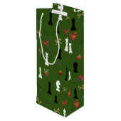 クリスマスチェスの駒ゲームパターングリーン ワインギフトバッグ (裏面アングル)