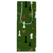 クリスマスチェスの駒ゲームパターングリーン ワインギフトバッグ (正面)