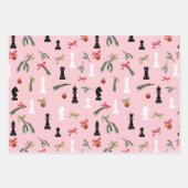 クリスマスチェスの駒ゲームパターンピンク ラッピングペーパーシート (正面2)