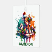 クリスマスチェス恋人名前をカスタムする メタルオーナメント (正面左)