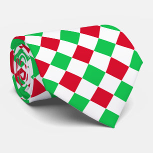 クリスマスチェッカーボード、赤、緑、白 ネクタイ