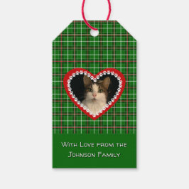 クリスマスチェックのペットの写真 ギフトタグ