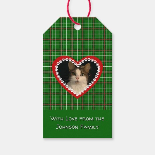 クリスマスチェックのペットの写真 ギフトタグ (正面)