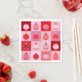 クリスマスチェック – ピンクと赤の市松模様にオーナメント スタンダードカクテルナプキン (インサイチュ)