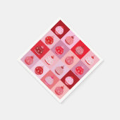 クリスマスチェック – ピンクと赤の市松模様にオーナメント スタンダードカクテルナプキン (角)