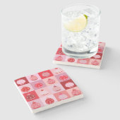 クリスマスチェック – ピンクと赤の市松模様にオーナメント ストーンコースター (横)