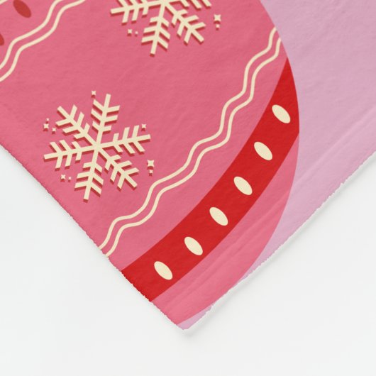 クリスマスチェック – ピンクと赤の市松模様にオーナメント フリースブランケット (角)