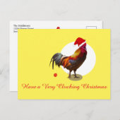 クリスマスチキンおもしろいサンタハットイエローホリデーポス シーズンポストカード (正面/裏面)