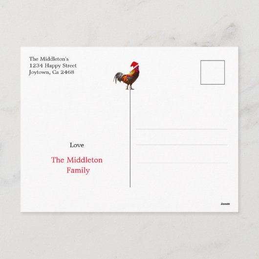 クリスマスチキンおもしろいサンタハットイエローホリデーポス シーズンポストカード (裏面)